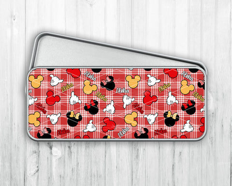 Pencil/Pen Tin Case • Red Palaka • Aloha Mouse