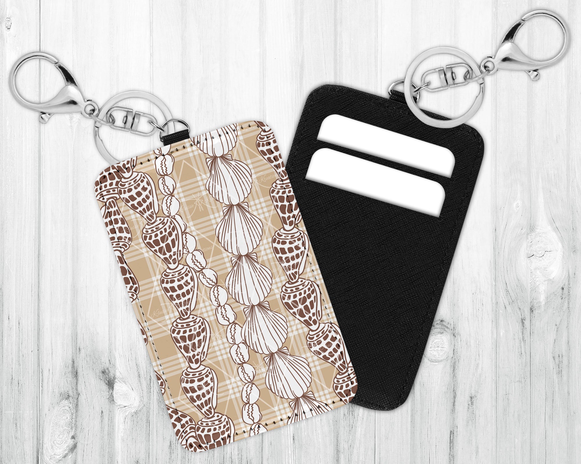 ID/Card Holder Keychain • Beige Palaka • Shells
