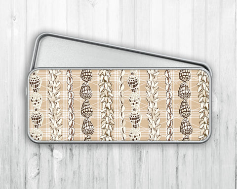 Pencil/Pen Tin Case • Beige Palaka • Shells
