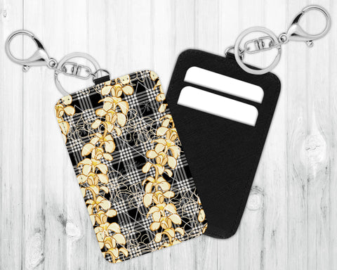 ID/Card Holder Keychain • Black Palaka • Plumeria
