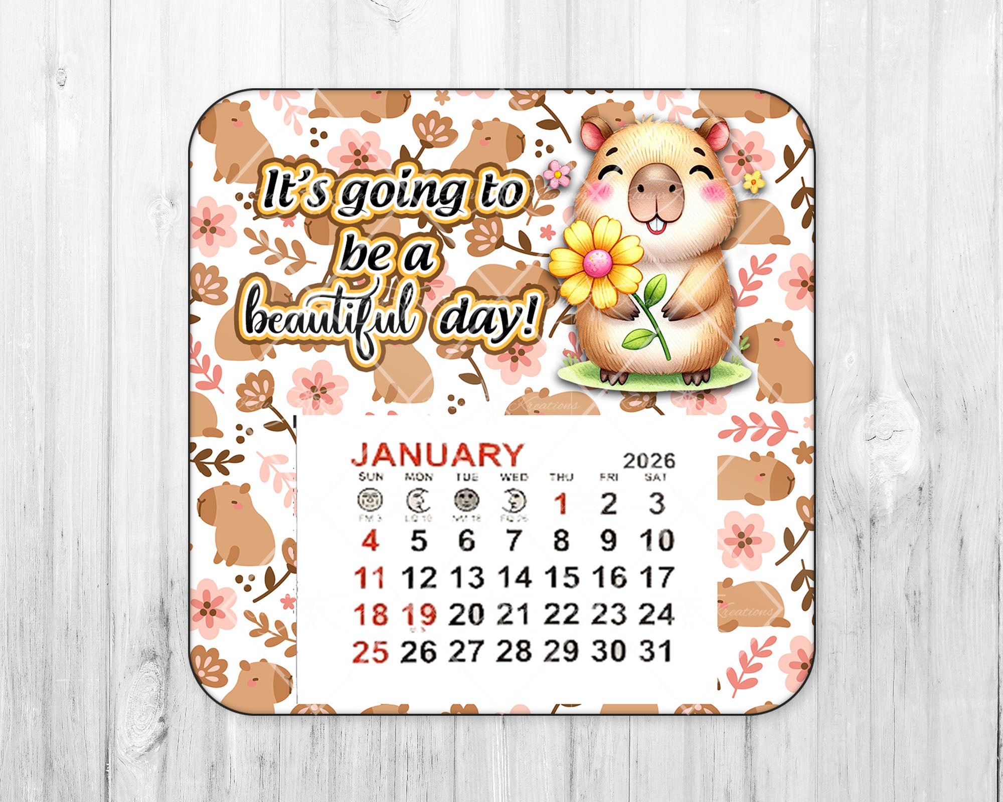 2026 Mini Magnetic Calendar • Capybara • Beautiful Day