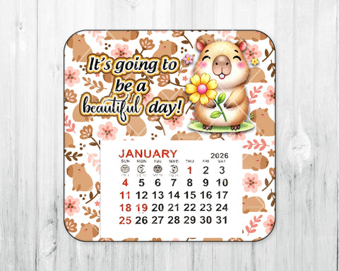 2026 Mini Magnetic Calendar • Capybara • Beautiful Day