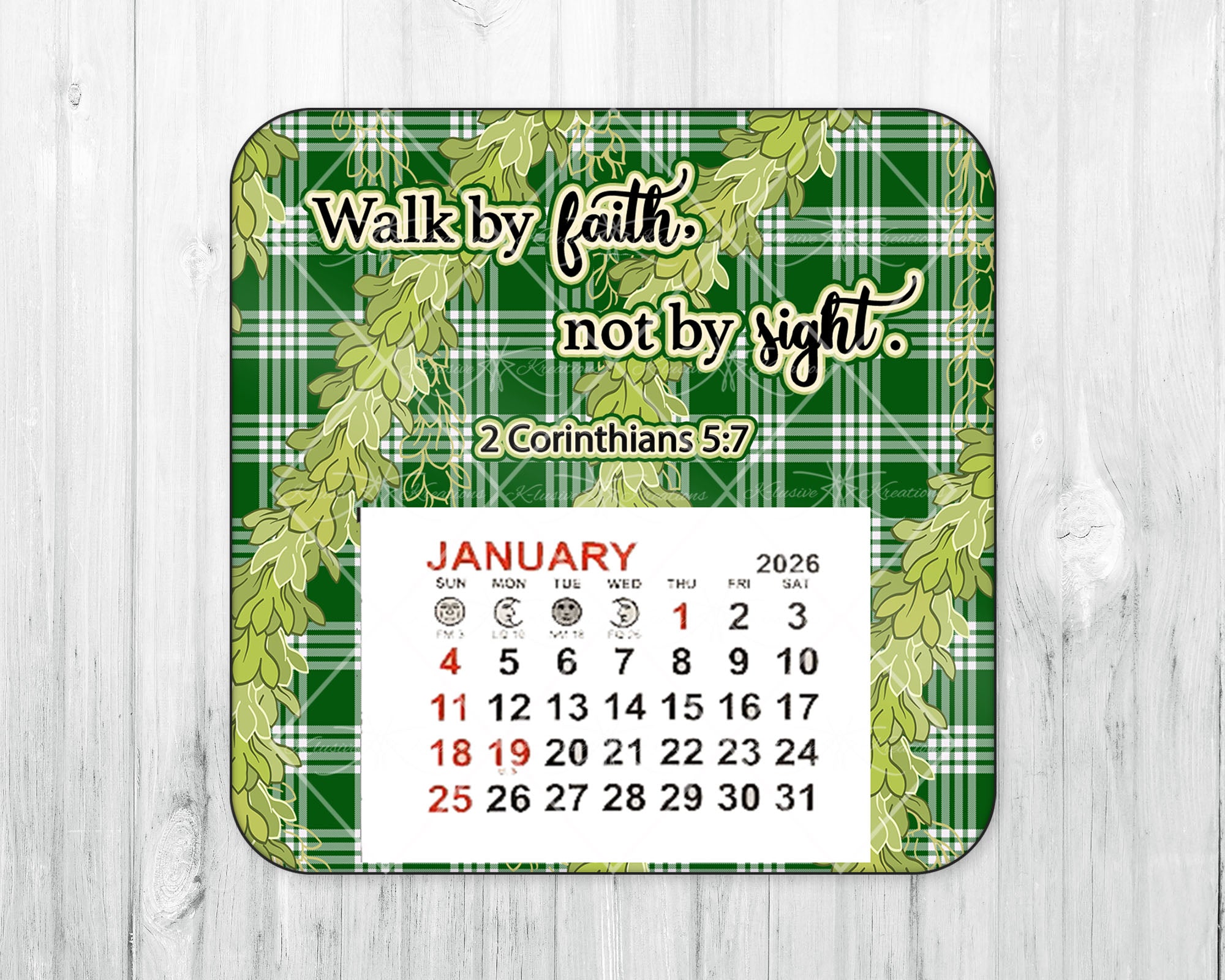 2026 Mini Magnetic Calendar • Dark Green Palaka • Pakalana • Walk by faith...