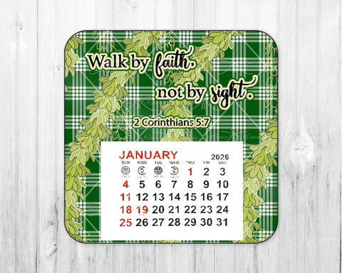 2026 Mini Magnetic Calendar • Dark Green Palaka • Pakalana • Walk by faith...