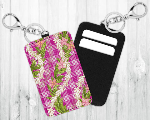 ID/Card Holder Keychain • Dark Pink Palaka • Plumeria Tuberose Maile