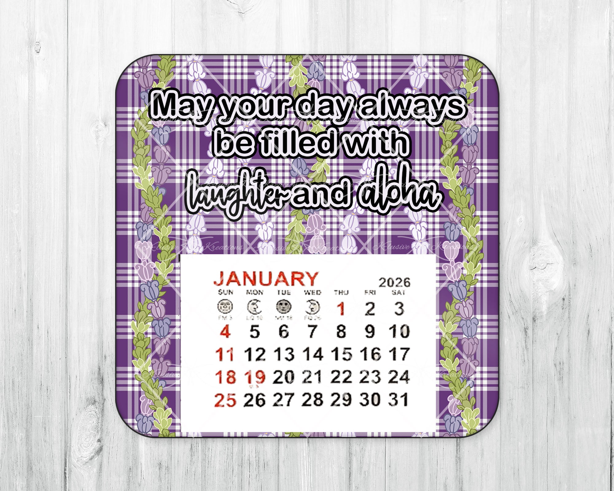 2026 Mini Magnetic Calendar • Dark Purple Palaka • Crown Flower Pakalana