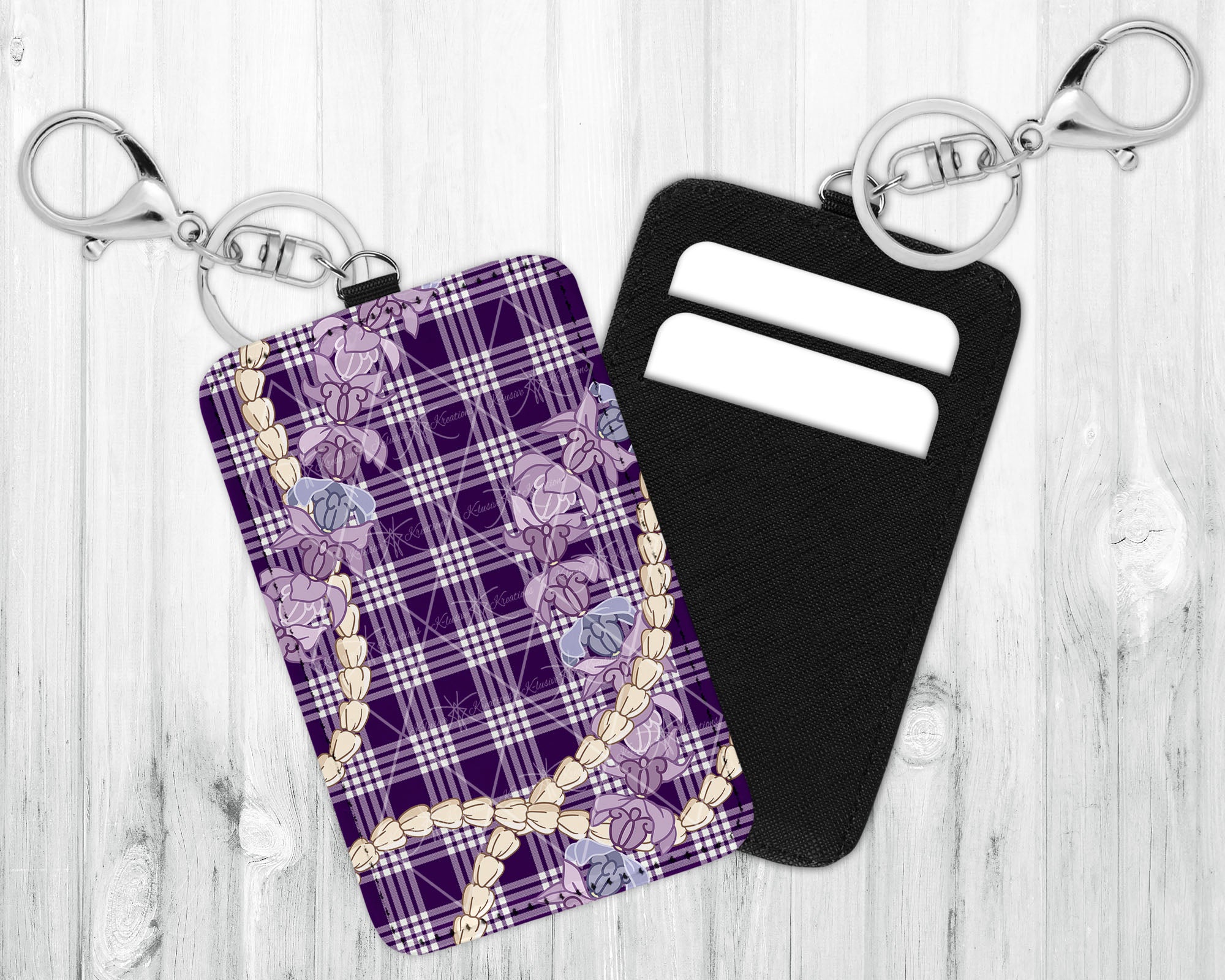 ID/Card Holder Keychain • Dark Purple Palaka • Crown Flower