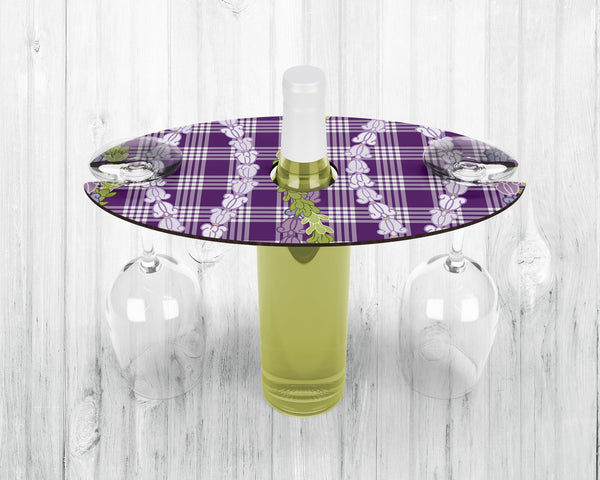 Wine Caddy & Coaster Set • Gift • Dark Purple Palaka • Crown Flower Pakalana