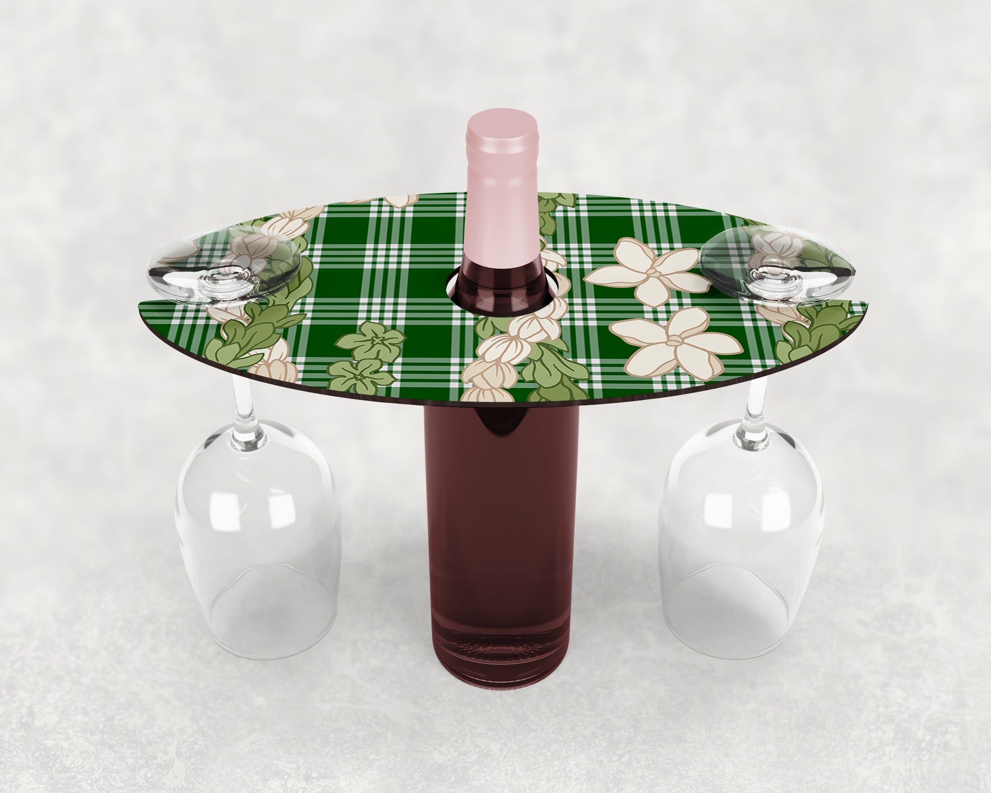 Wine Caddy & Coaster Set • Gift • Dark Green Palaka • Pakalana Pikake