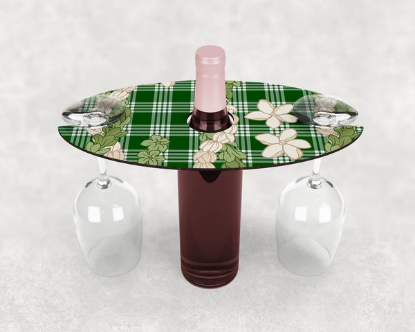 Wine Caddy & Coaster Set • Gift • Dark Green Palaka • Pakalana Pikake