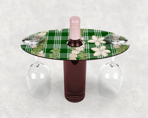 Wine Caddy & Coaster Set • Gift • Dark Green Palaka • Pakalana Pikake