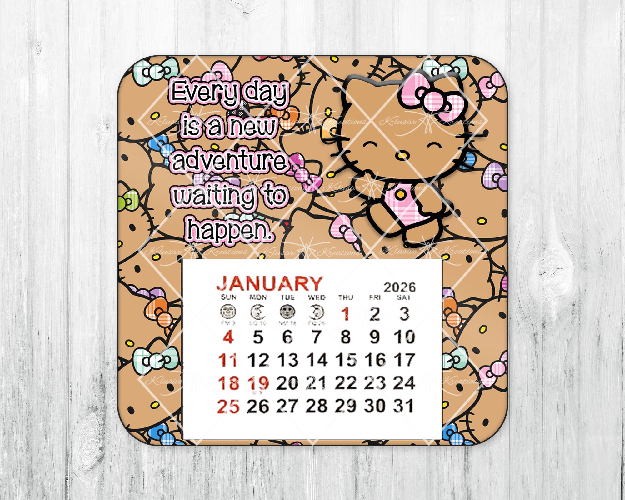 2026 Mini Magnetic Calendar • Tan HK Faces with Palaka Bows