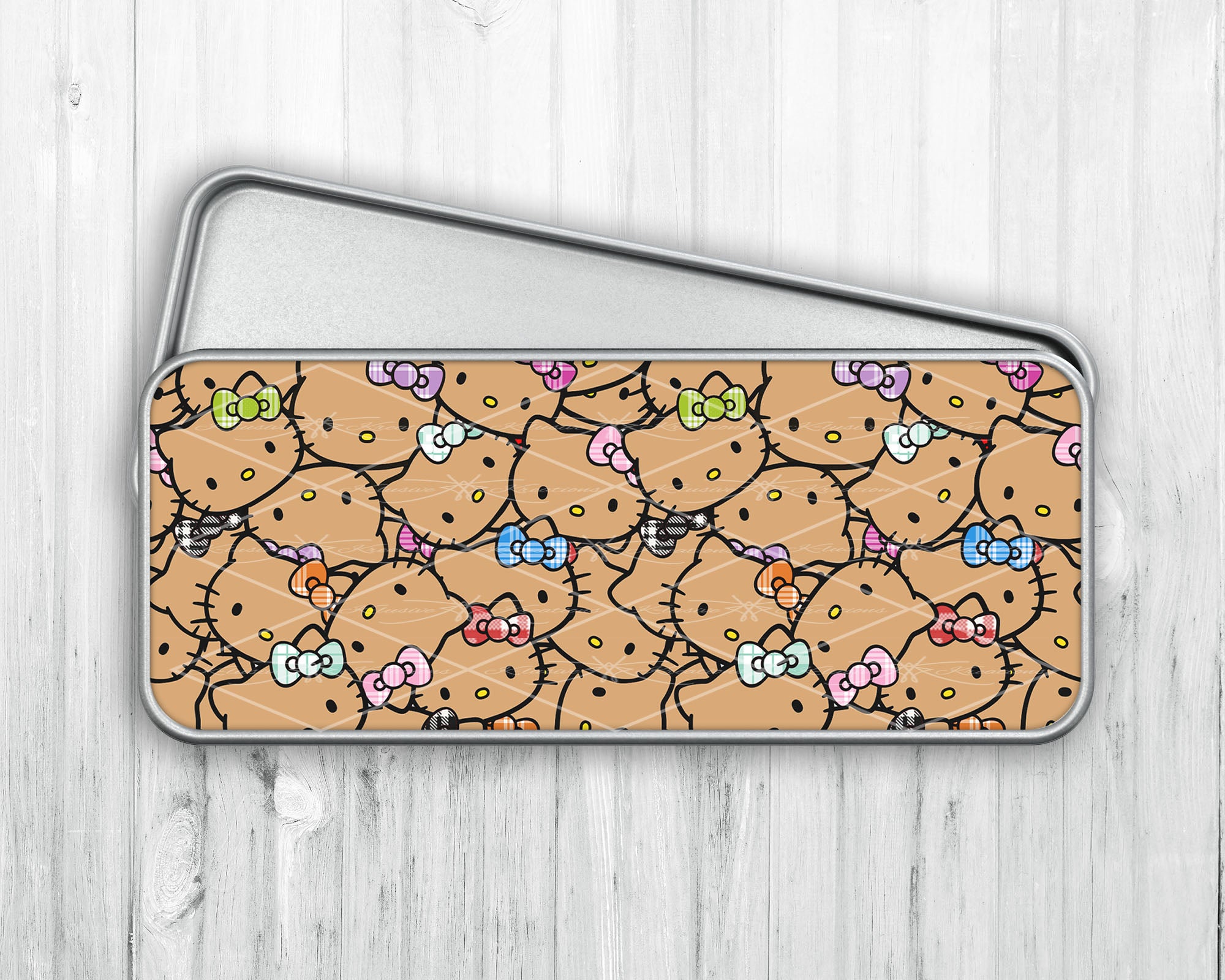 Pencil/Pen Tin Case • Tan HK with Palaka Bows