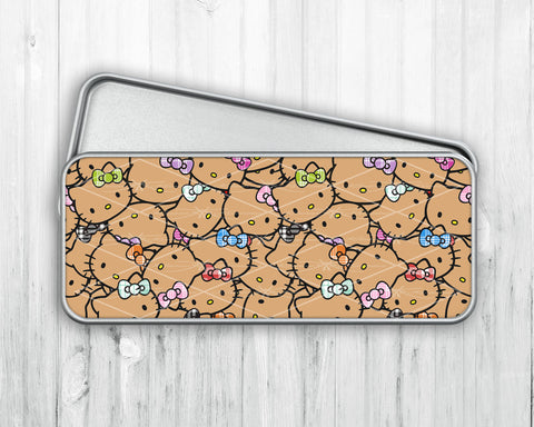 Pencil/Pen Tin Case • Tan HK with Palaka Bows