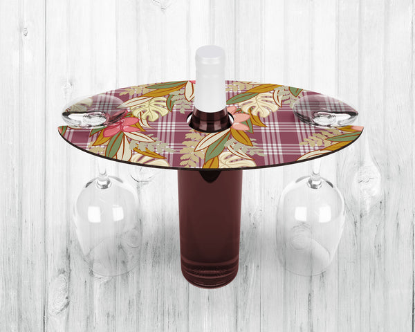 Wine Caddy & Coaster Set • Gift • Maroon Palaka • Tropical Flowers