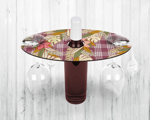 Wine Caddy & Coaster Set • Gift • Maroon Palaka • Tropical Flowers