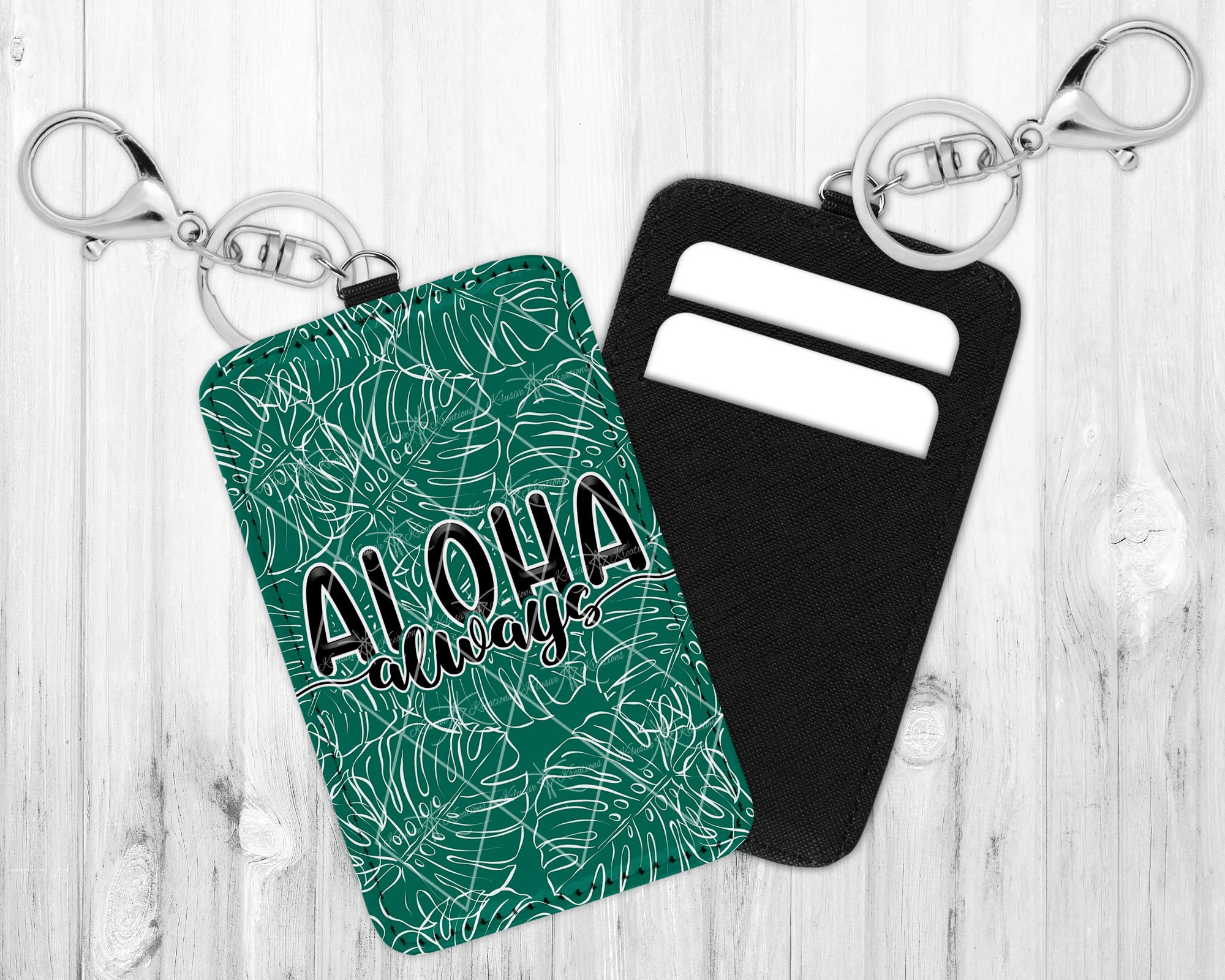 ID/Card Holder Keychain • Aloha Always Teal Monstera