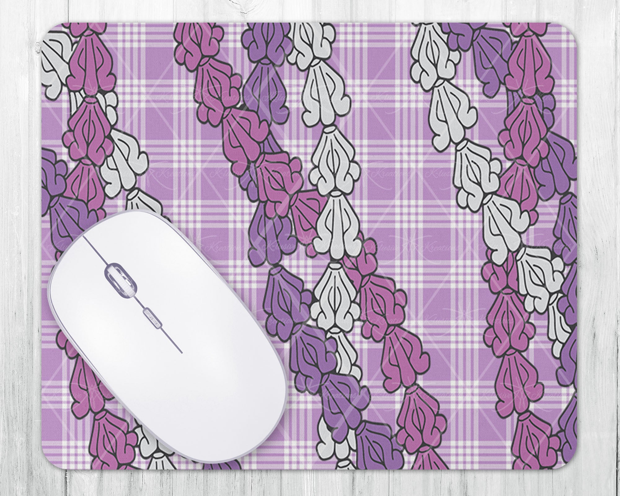 Mouse Pad • Light Purple Palaka with Multi Color Crown Flower Lei