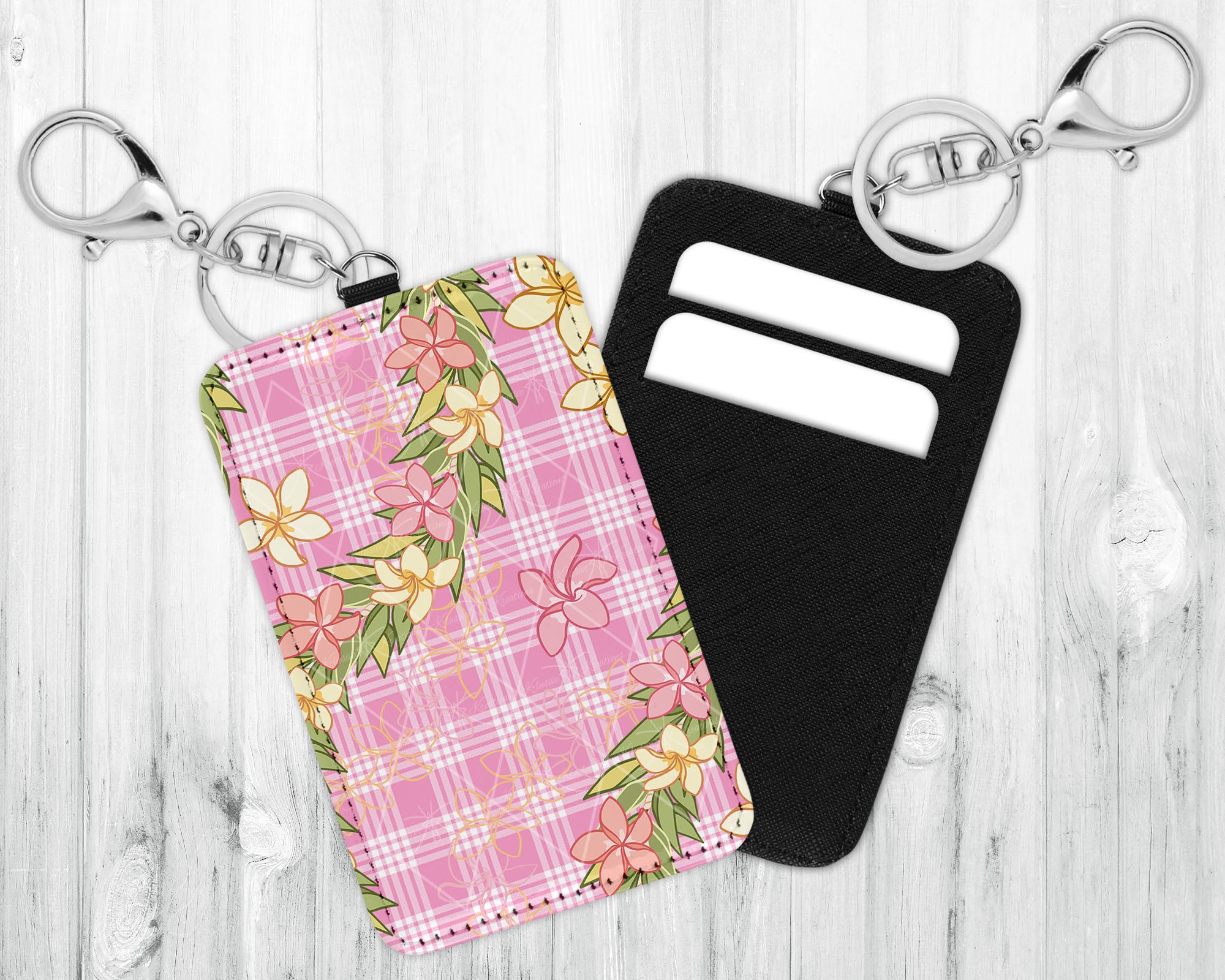 ID/Card Holder Keychain • Pink Palaka • Plumeria Maile