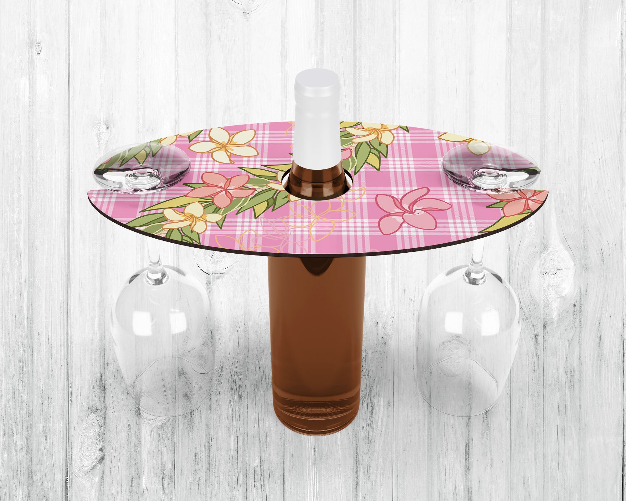 Wine Caddy & Coaster Set • Gift • Pink Palaka • Plumeria Maile