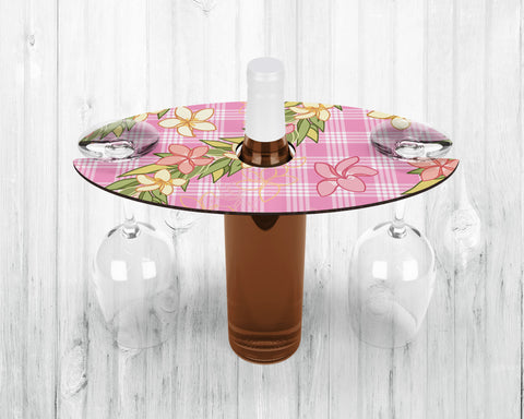 Wine Caddy & Coaster Set • Gift • Pink Palaka • Plumeria Maile
