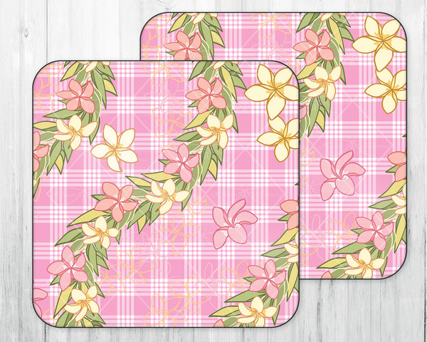 Wine Caddy & Coaster Set • Gift • Pink Palaka • Plumeria Maile