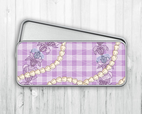 Pencil/Pen Tin Case • Light Purple Palaka • Crown Flower Lei