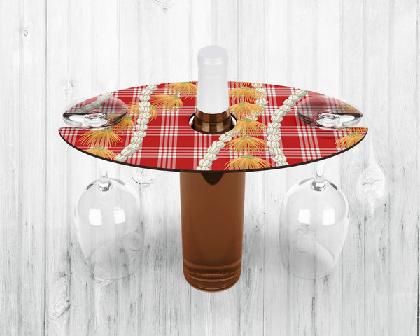 Wine Caddy & Coaster Set • Gift • Red Palaka • Yellow Ohio Pikake