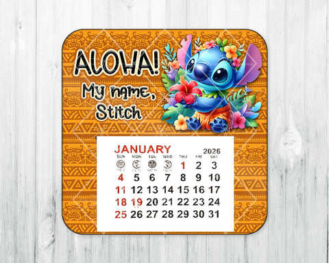 2026 Mini Magnetic Calendar • Aloha!  My Name Stitch